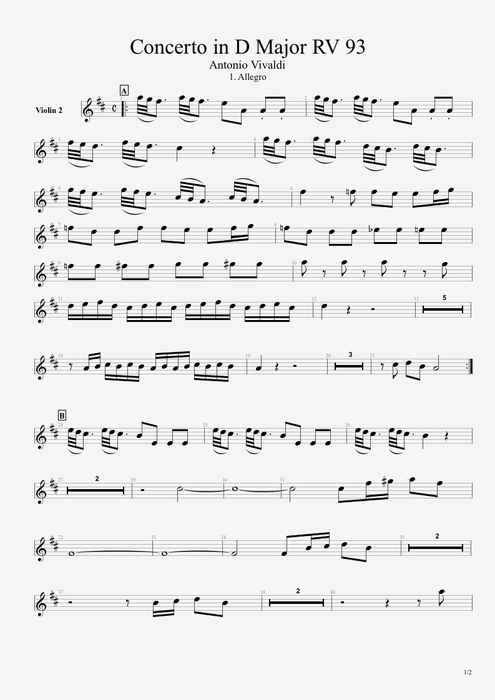Concert for Guitar & Orchestra RV 93 I. Allegro Antonio Vivaldi guitar pro tab ViolinII Guitar & Orchestra mysongbook